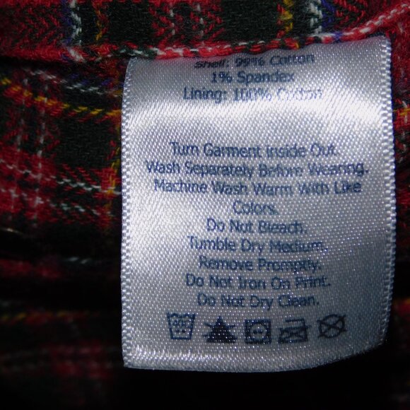 Eddie Bauer Womens 14 Relaxed Boyfriend Red Plaid Flannel Lined dark wash Jeans - Picture 8 of 11